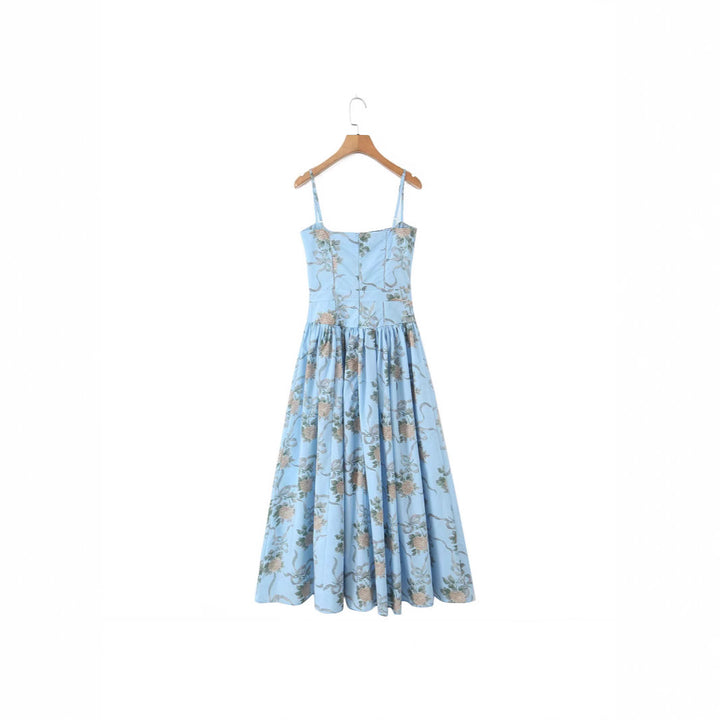 Dame Midi-kjole med floral vintage-design og justerbare spaghetti-stropper Stilla