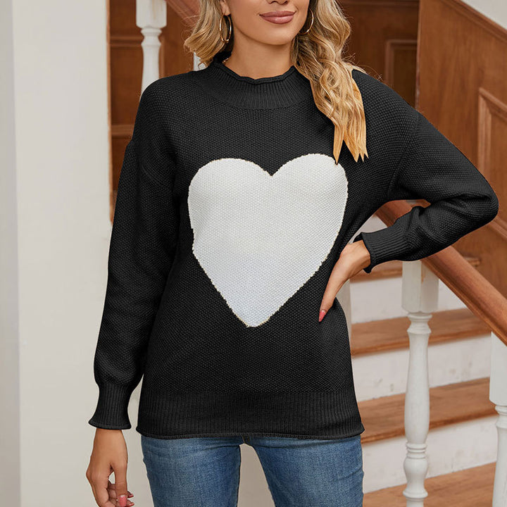 Dame moden sweater med hjerteprint Stilla