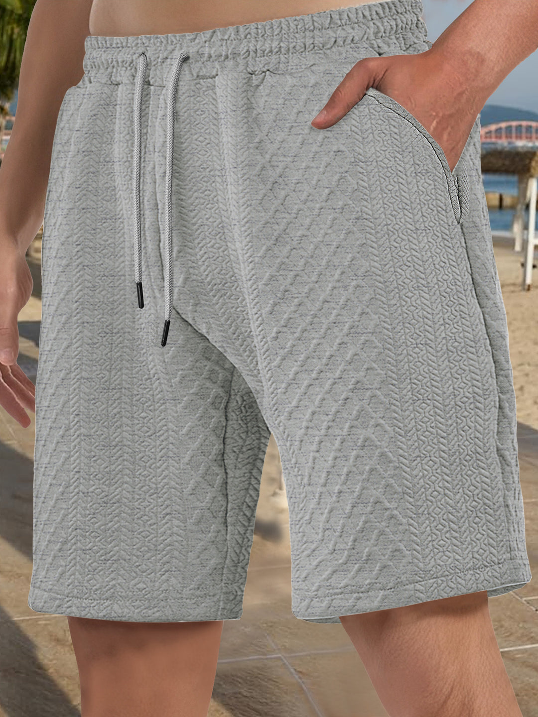 Herren nan struktureret strand-Bermuda lavet af waffeljersey med elastisk snoreliv og skrå sidelommer Skovae