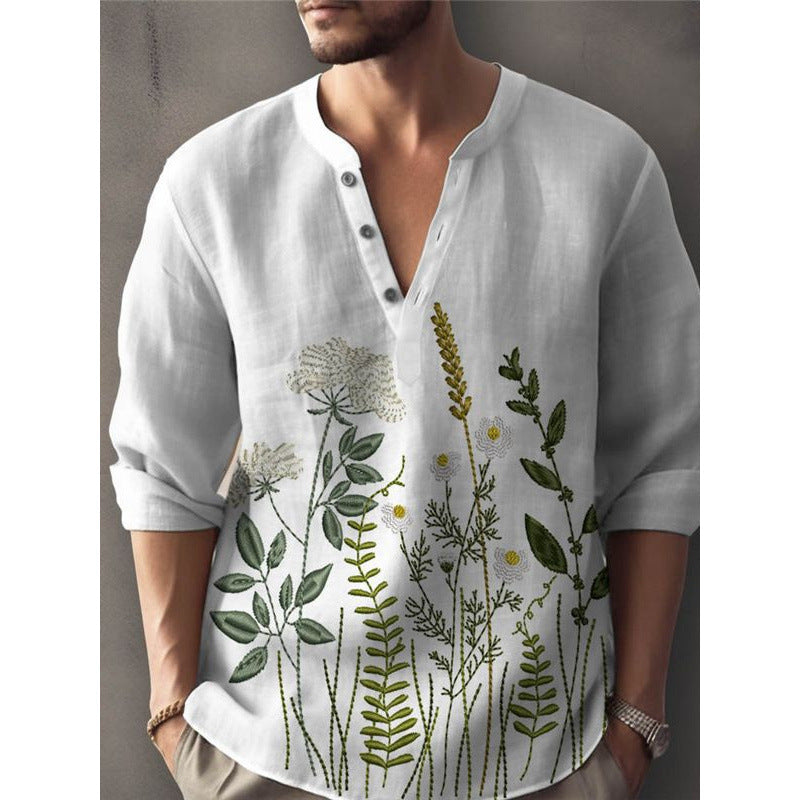 Herrer Elegant Blomst Broderet Skjorte Stilla