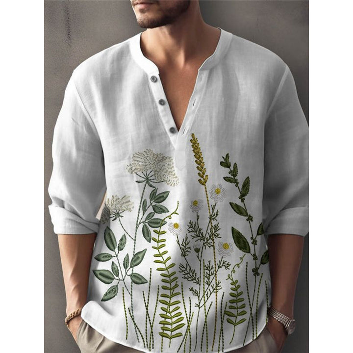 Herrer Elegant Blomst Broderet Skjorte Stilla
