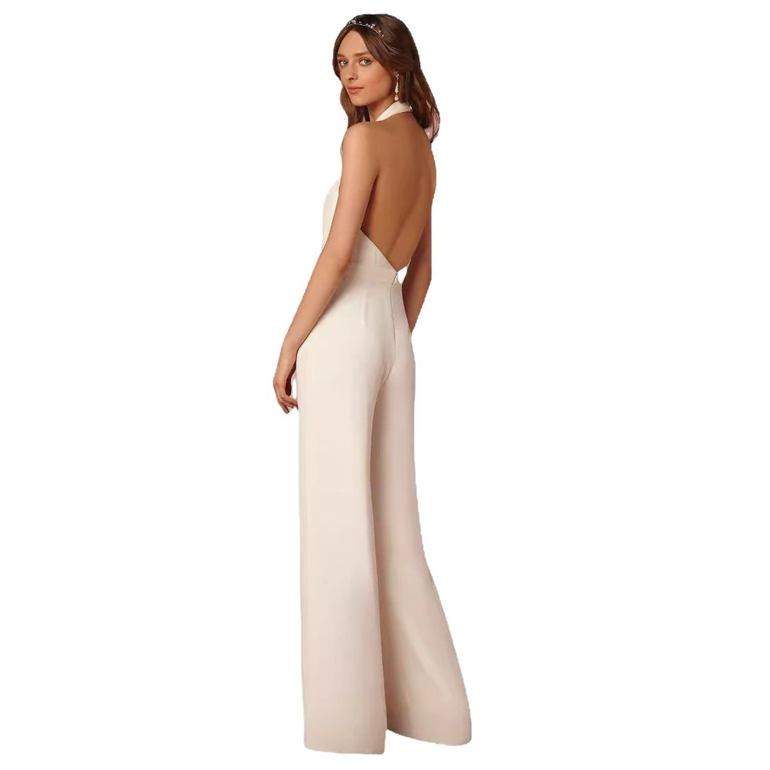 Damer elegant jumpsuit med dyb V-udskæring og bred ben silhuet Skovae