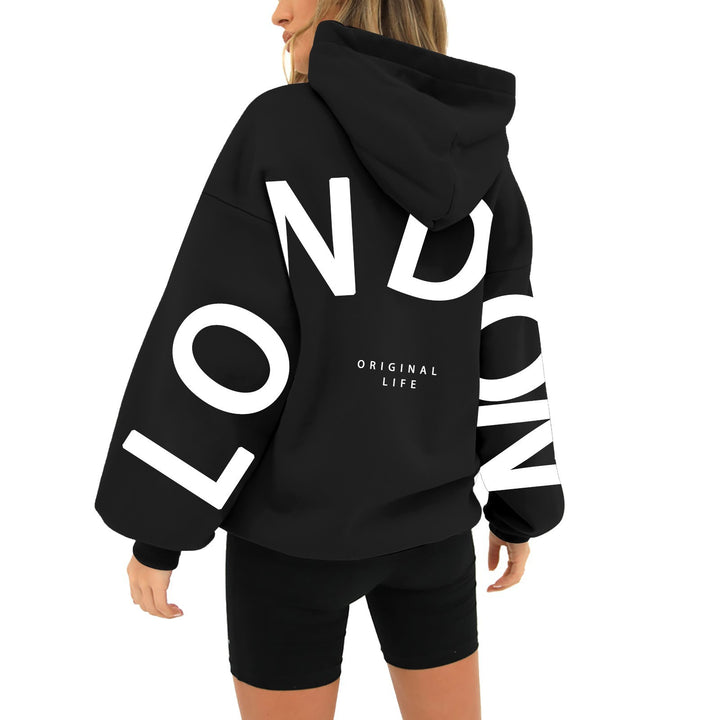 Kvinders oversized hoodie med trendy London print Skovae