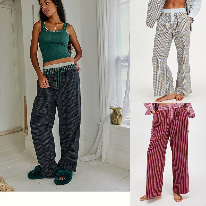 Dame fritids-pyjamasæt med moderne ternet design og løs pasform Stilla