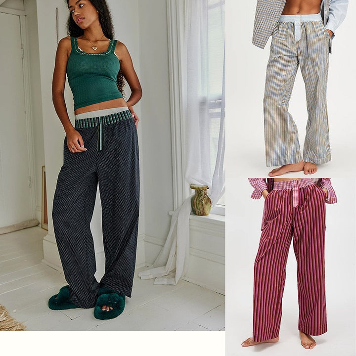 Dame fritids-pyjamasæt med moderne ternet design og løs pasform Stilla