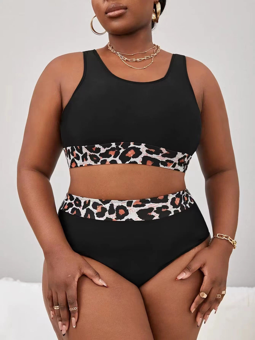 Dame Sporty højskåret bikini med leopardmønster Skovae