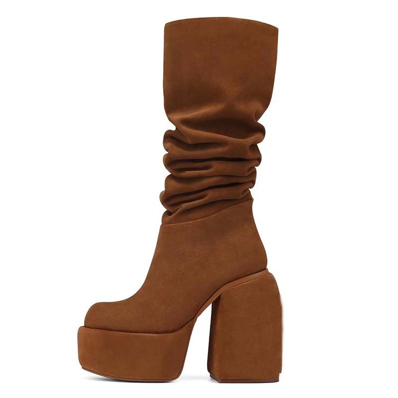 Femme Over-knæ Slouchy Platform Støvler med Klodsede Hæle Stilla