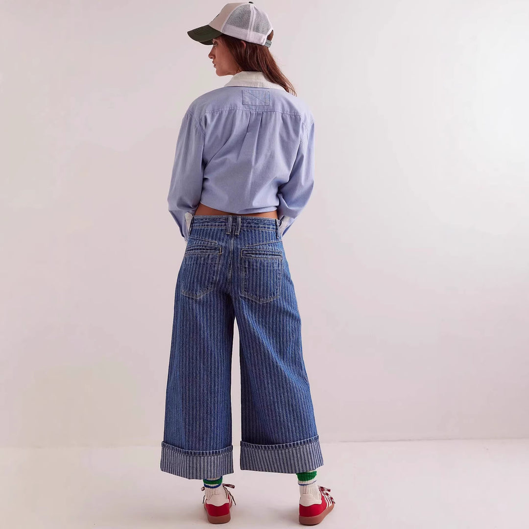 Damer elegante løstsiddende jeans med påsyede striber Skovae