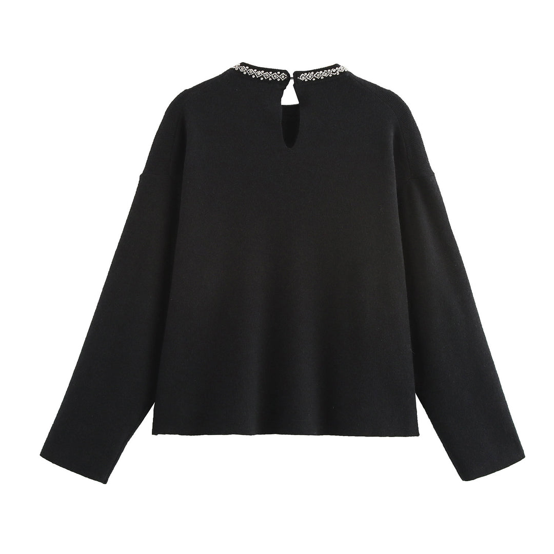Dame Stilfuld Langærmet Pullover med Dekorativ Krave Stilla