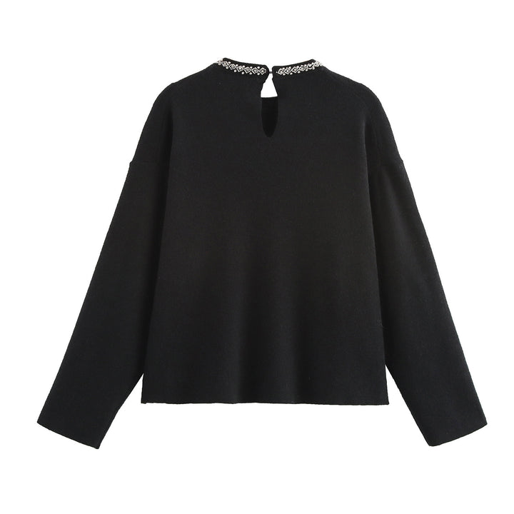 Dame Stilfuld Langærmet Pullover med Dekorativ Krave Stilla
