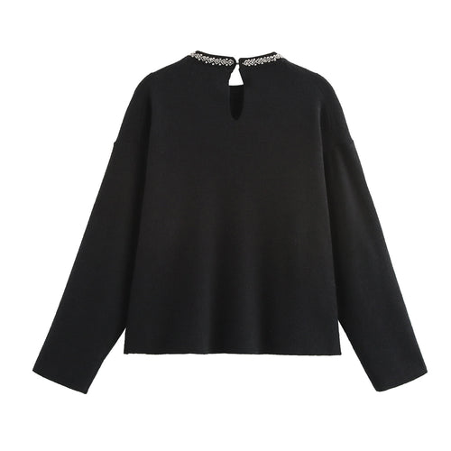 Dame Stilfuld Langærmet Pullover med Dekorativ Krave Stilla