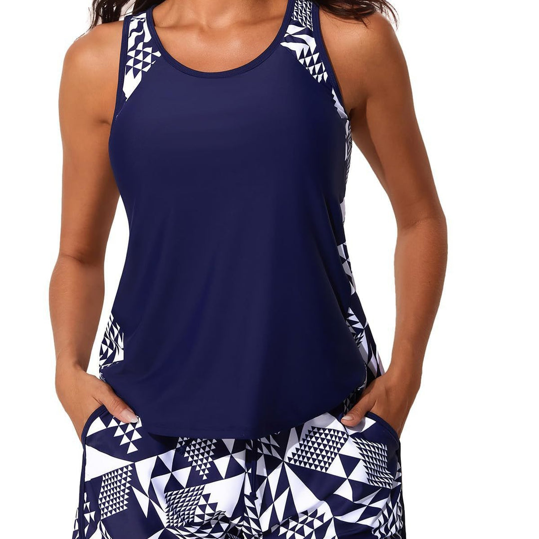 Dame Sporty Tankini-sæt med høj talje og blomstermønster Skovae