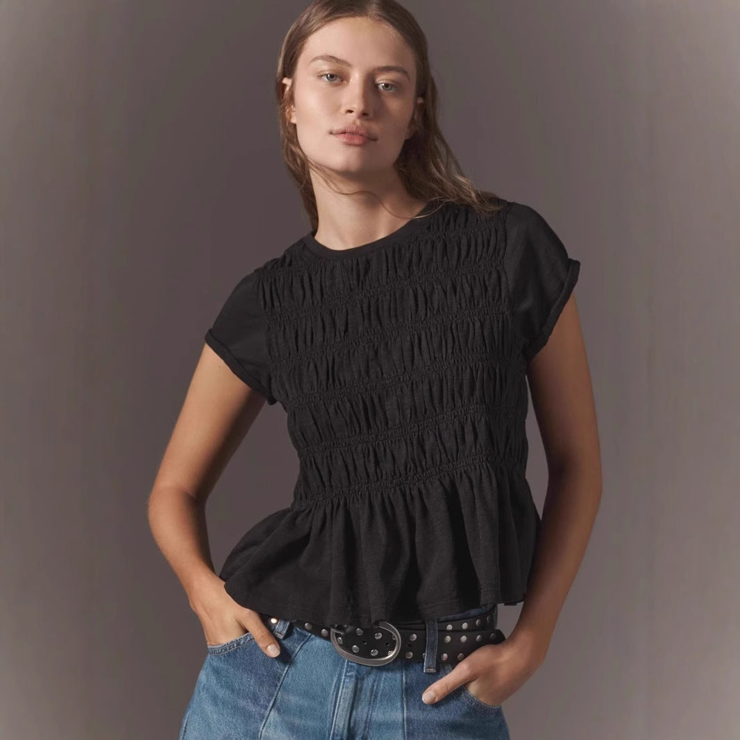Dame afslappet bluse med rynkning Stilla
