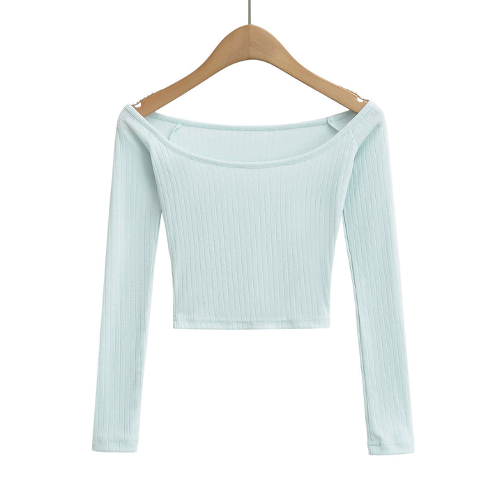 Dame cropped Langærmet skjorte med elegant Rundhalsshalsudskæring og fin ribstruktur Stilla