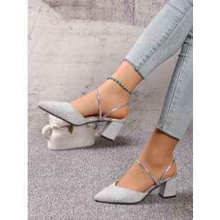 Dame Slingback Pumps med elegant glimmer-overflade og komfortabel blokhælt Stilla