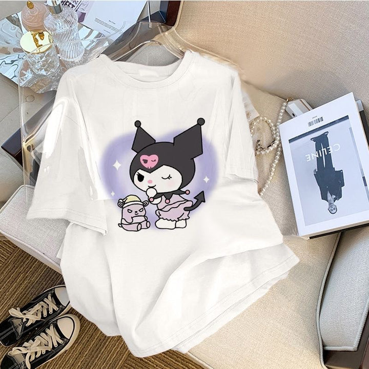 Dame T-Shirt med sødt cartoon-motiv og afslappet oversized snit Stilla