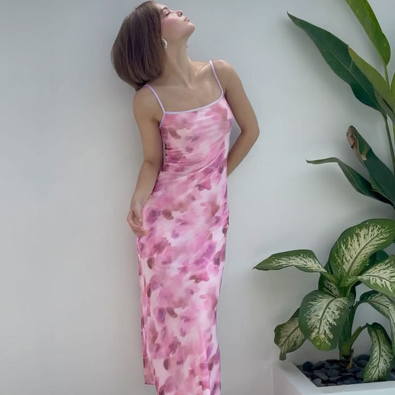 Damer elegant maxikjole med delikate blomsterprint og smalle spaghetti-stropper