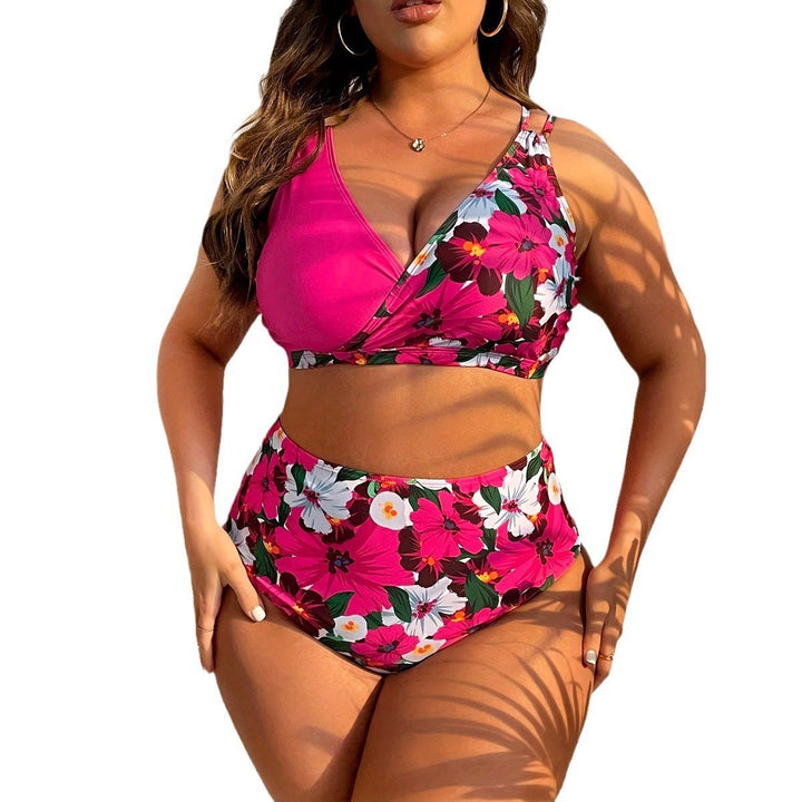Damer Højskåret Floral-Bikini-Sæt med Wrap-Ovendel Skovae