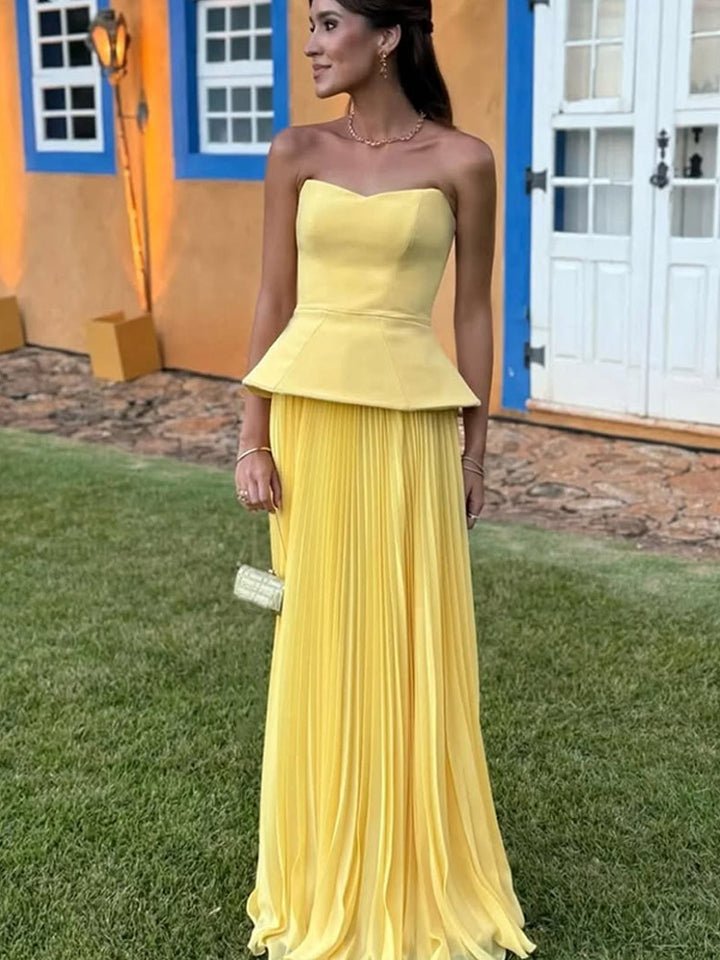 Dame Peplum Maxikjole med Plissé-design Stilla