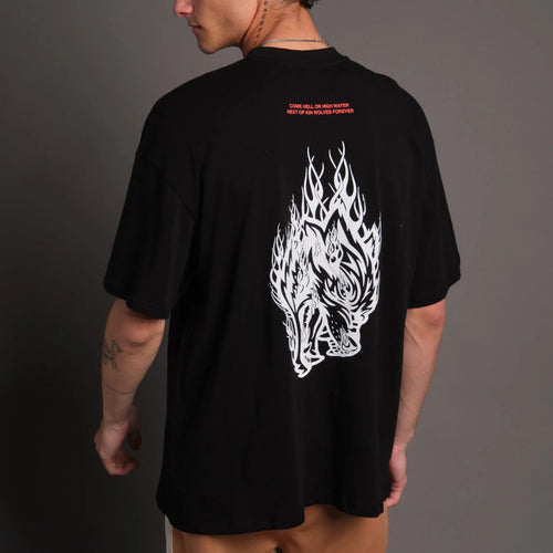 Herrer Grafik T-shirt med iøjnefaldende ulvedesign og løs pasform Stilla