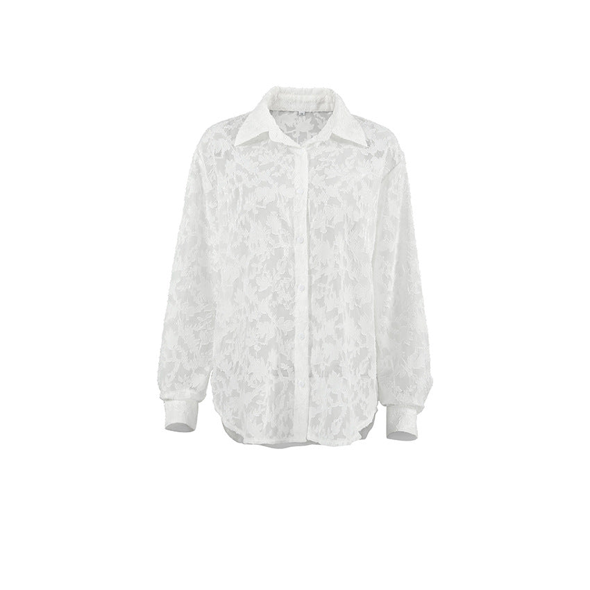 Dame Gennemsigtig Bluse med blomstret design og elegante detaljer Stilla
