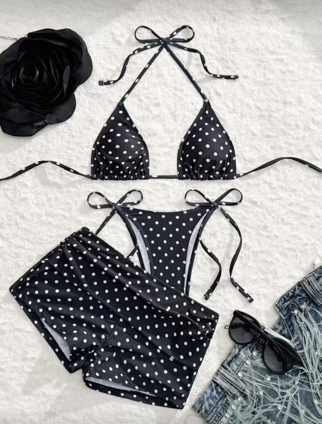 Dame bikini-sæt med legende prikkemønster og justerbare stropper Skovae