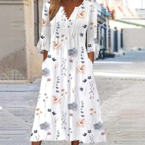 Dame maxikjole med blomsterprint og moderne knapdesign Stilla