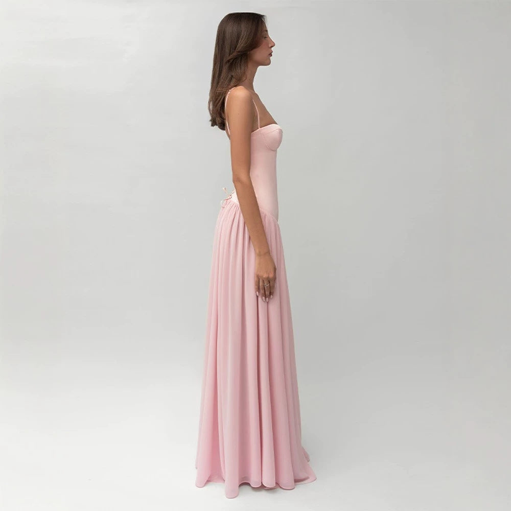 Dame nan modellerende bustier aftenkjole med forformet midsekonstruktion og vidt faldende chiffon talerkjole Skovae