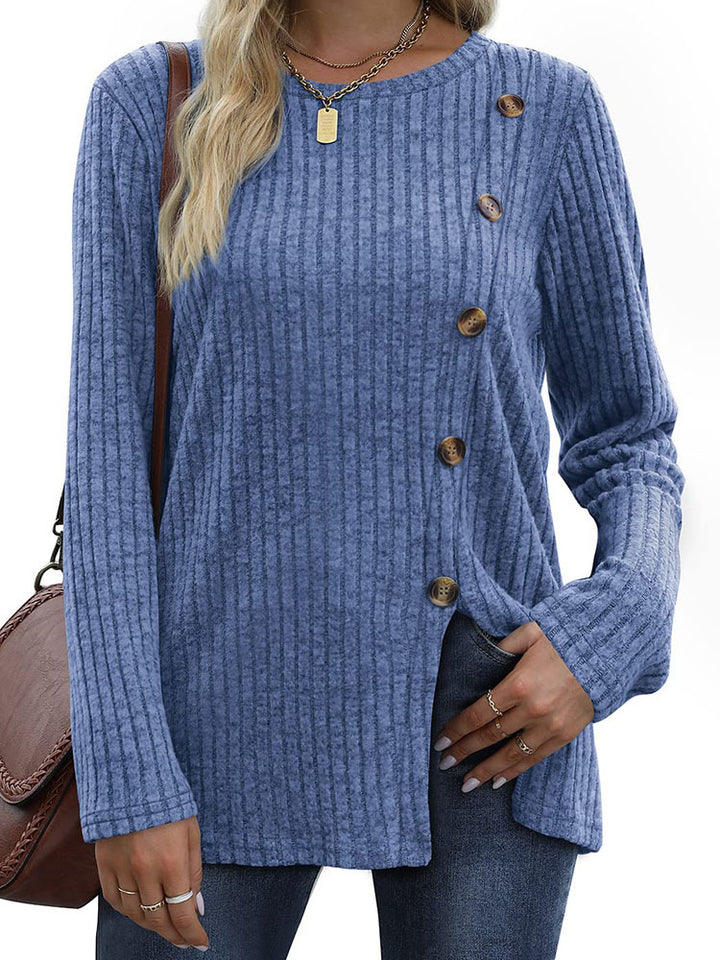 Dame Casual Langærmet T-shirt med knapdetaljer Stilla