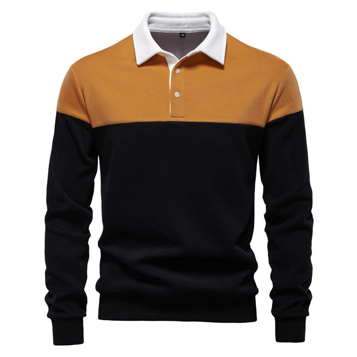 Herren nan sportsligt-elegant langærmet polo i rugby-stil med kontrasterende krave og bredt brystpaneel Skovae