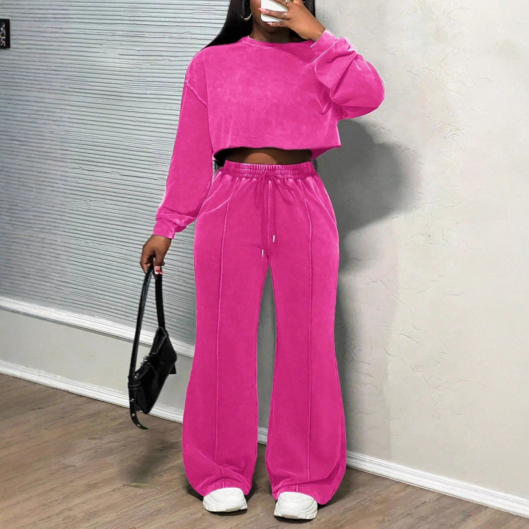 Kvindernes cropped loungewear sæt med brede benbukser og høj talje Skovae