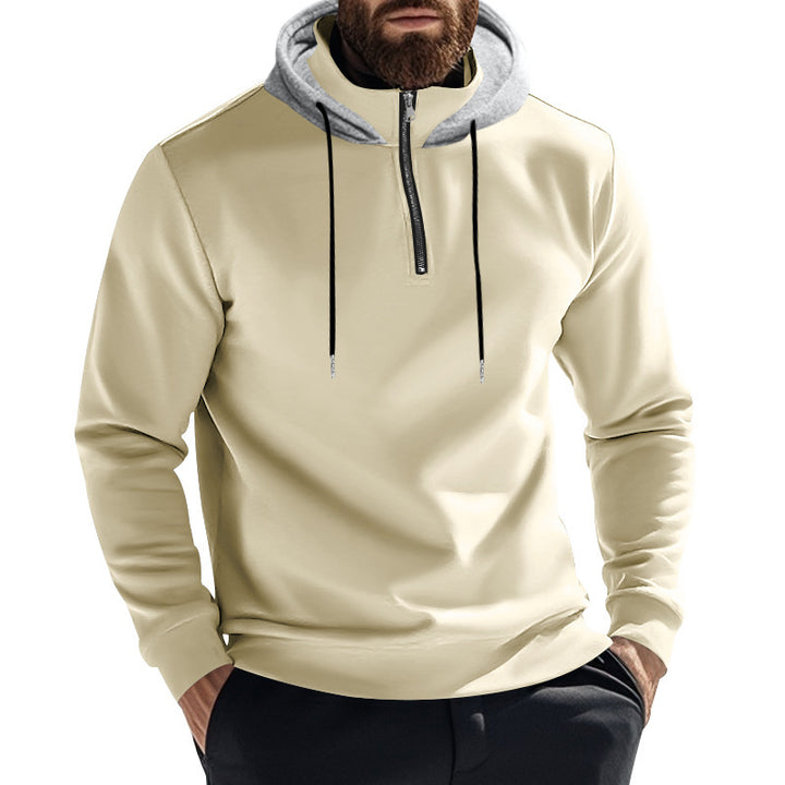 Herrer sweatshirt med halv zip og dekorativ hætte Stilla