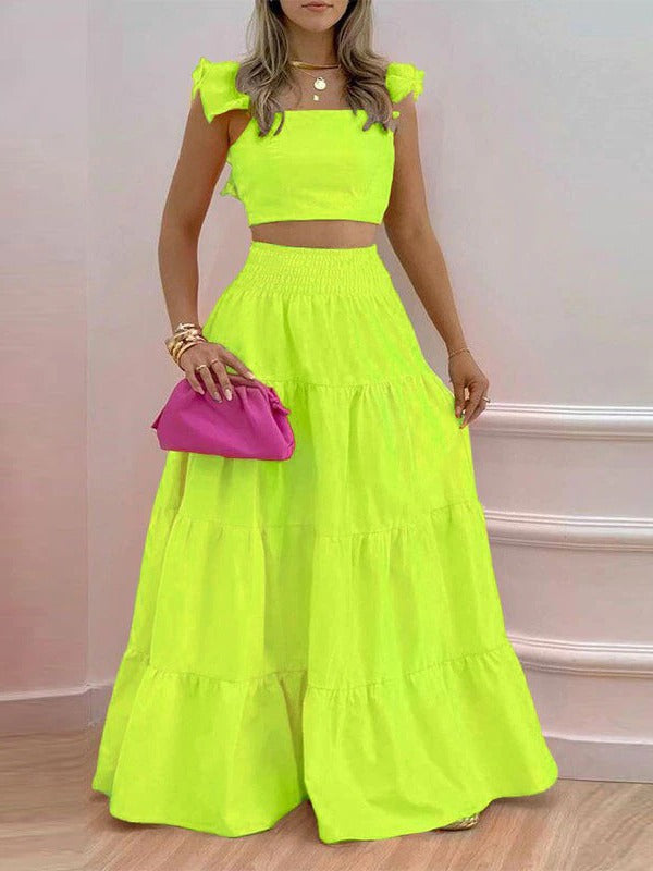 Dame To-delt Sommer-outfit med flæser Stilla