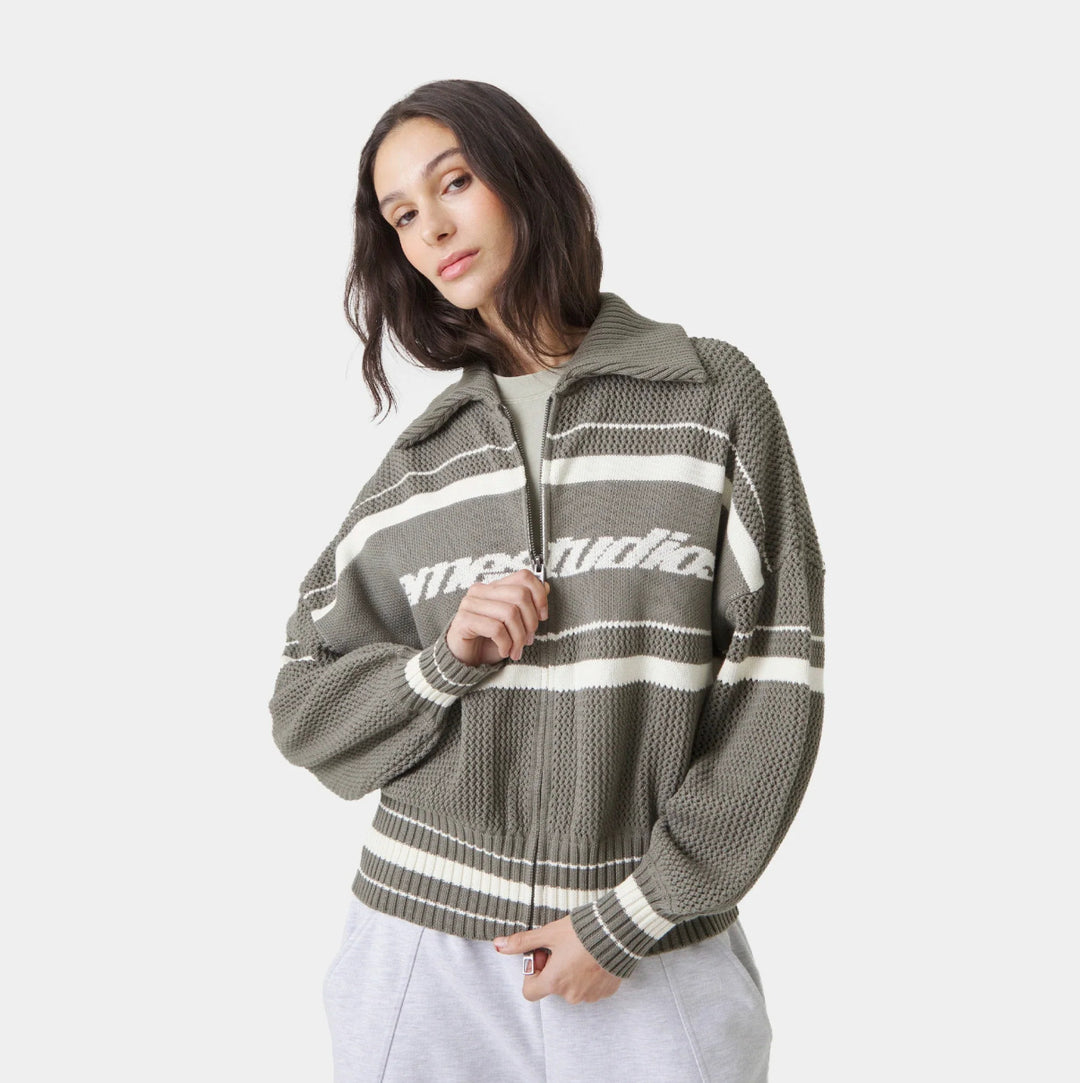 Kvinders trendy lynlås sweatervest med høj krave og tekstureret stof Stilla