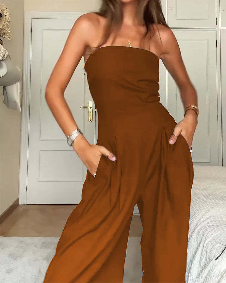 Dame elegant jumpsuit med smal overdel og bredt ben Stilla