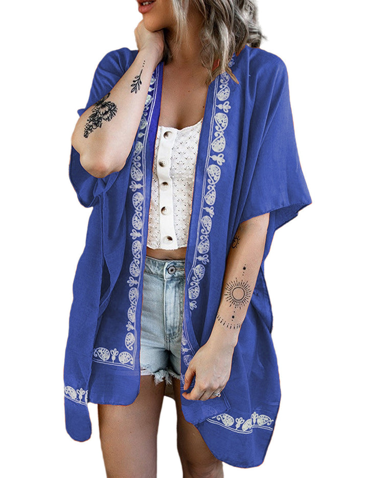 Dame Trendy Kimono-lignende Bluse med blomsteragtig blondebesætning Stilla