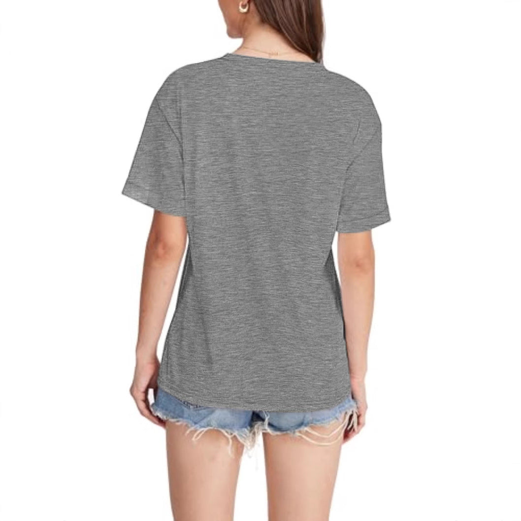 Dame Fritid V-Udskæring Lommer T-Shirt Stilla