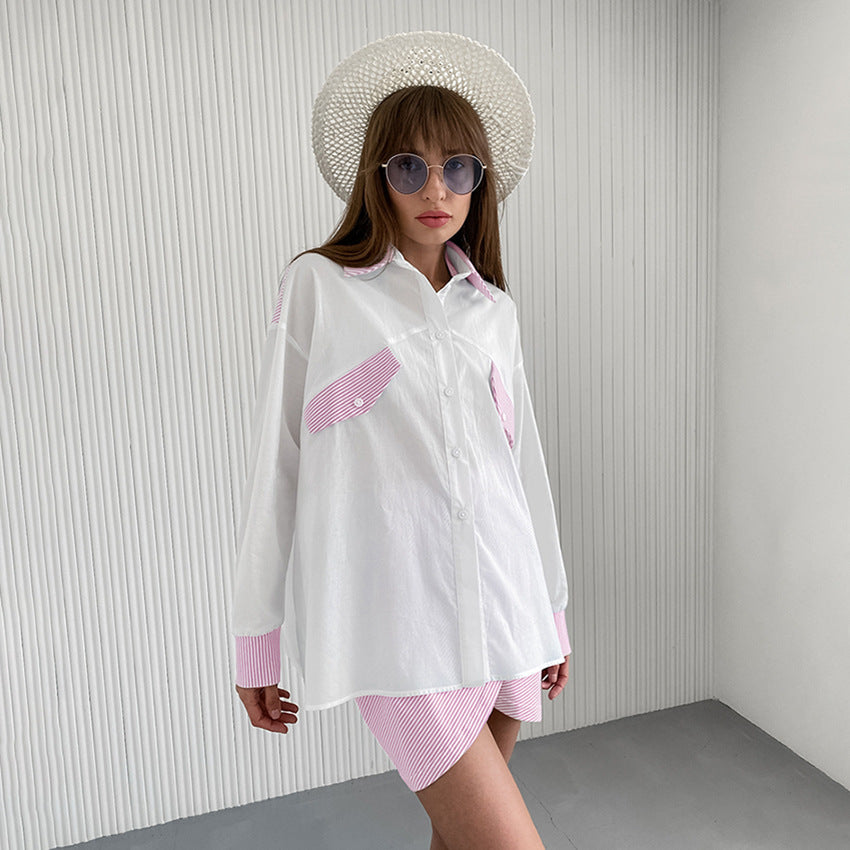 Dame Casual Langærmet Bluse med stribede accenter og oversized snit Stilla
