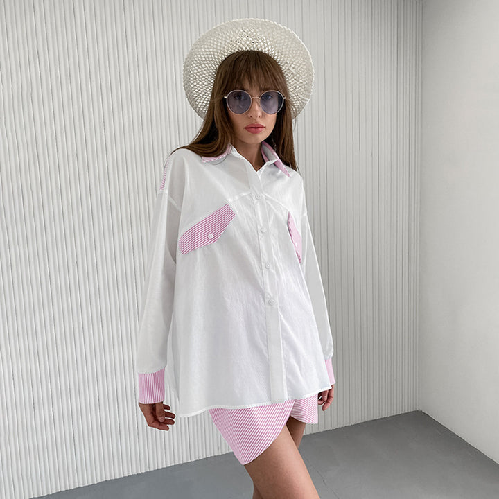 Dame Casual Langærmet Bluse med stribede accenter og oversized snit Stilla