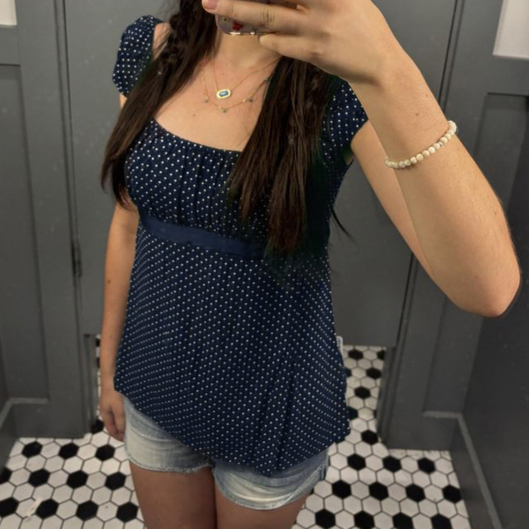 Damer luftige Polka-Dots Blusenshirt med smart flæsekrave Skovae