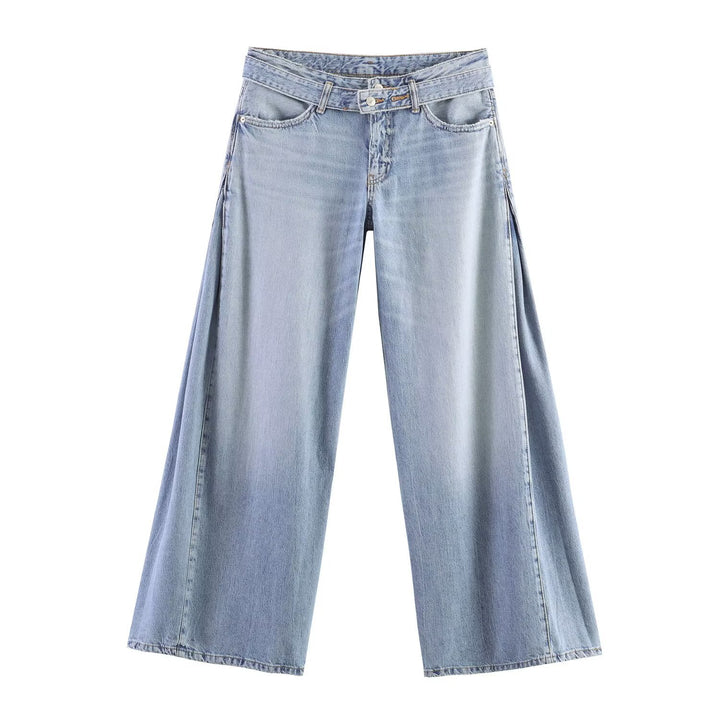 Dame brede jeans i moderne snit med høje sideskæringer Skovae
