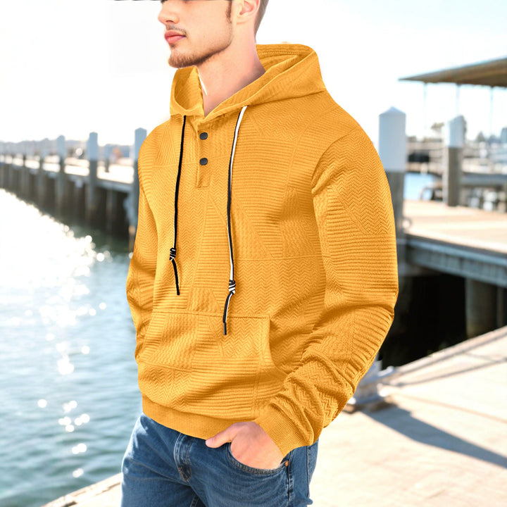 Herren nan geometrisk struktur-hoodie med Henley-blende og kængurulomme Skovae