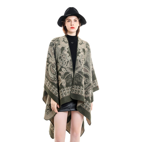 Dame Elegant Poncho med Kunstnerisk Blomster Mønster og Luksuriøst Feel Skovae