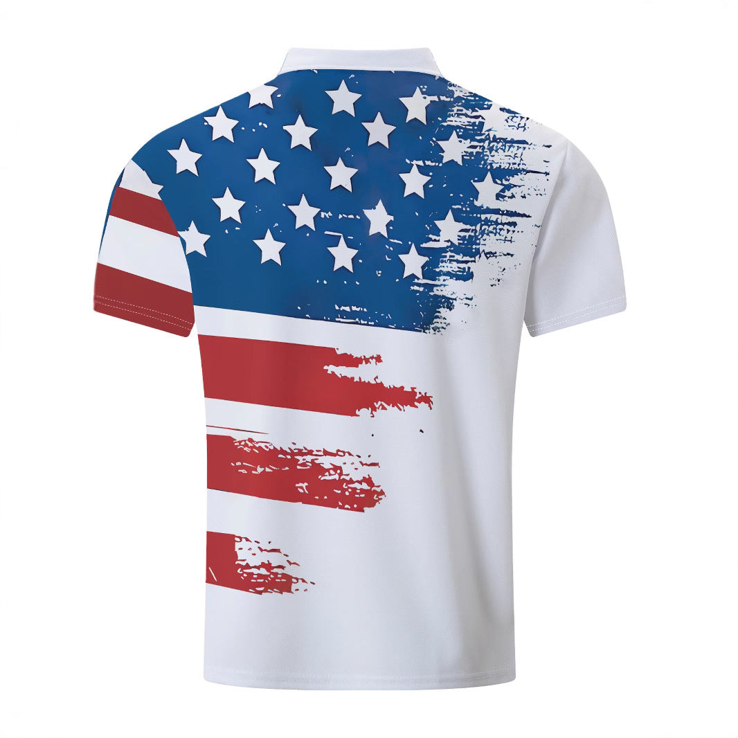 Herrer poloshirt med kreativt flagmotiv og åndbare egenskaber Stilla