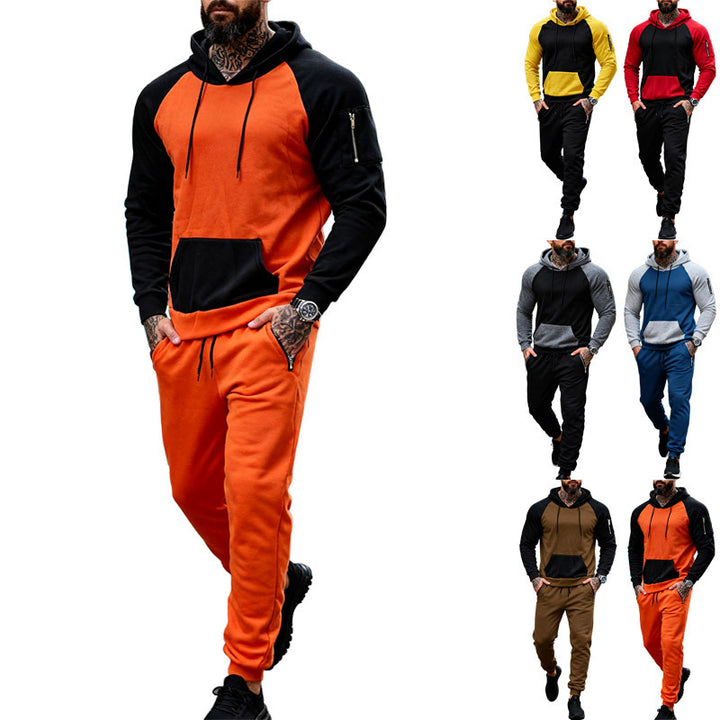 Herrer to-delt hætte-sweatset med raglanærmer, ærme-zip-lomme og tapered joggingbukser Skovae
