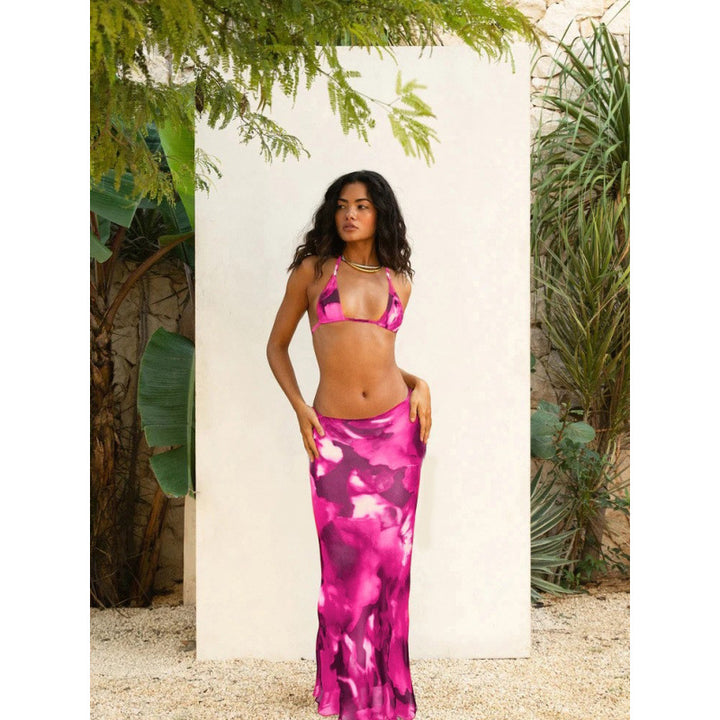 Dame Bikini med asymmetrisk nederdel og moderne blomsterprint Skovae