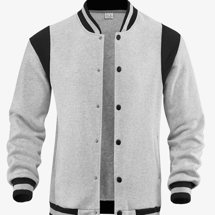 Herren nan lette baseballjakke i sweatshirtkvalitet med trykknaplukning, ribbet krave og kontrasterende skuldrebesætning Skovae