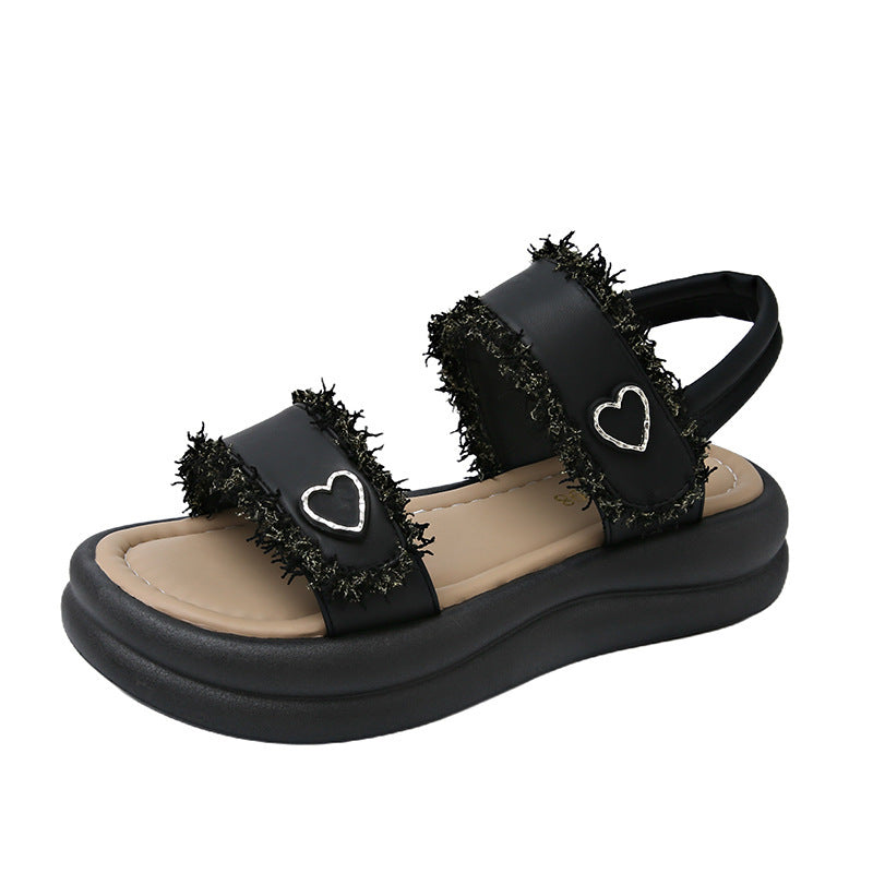 Femme Komfort Chunky Sål Slide Sandaler med Hjerteaccenter Stilla
