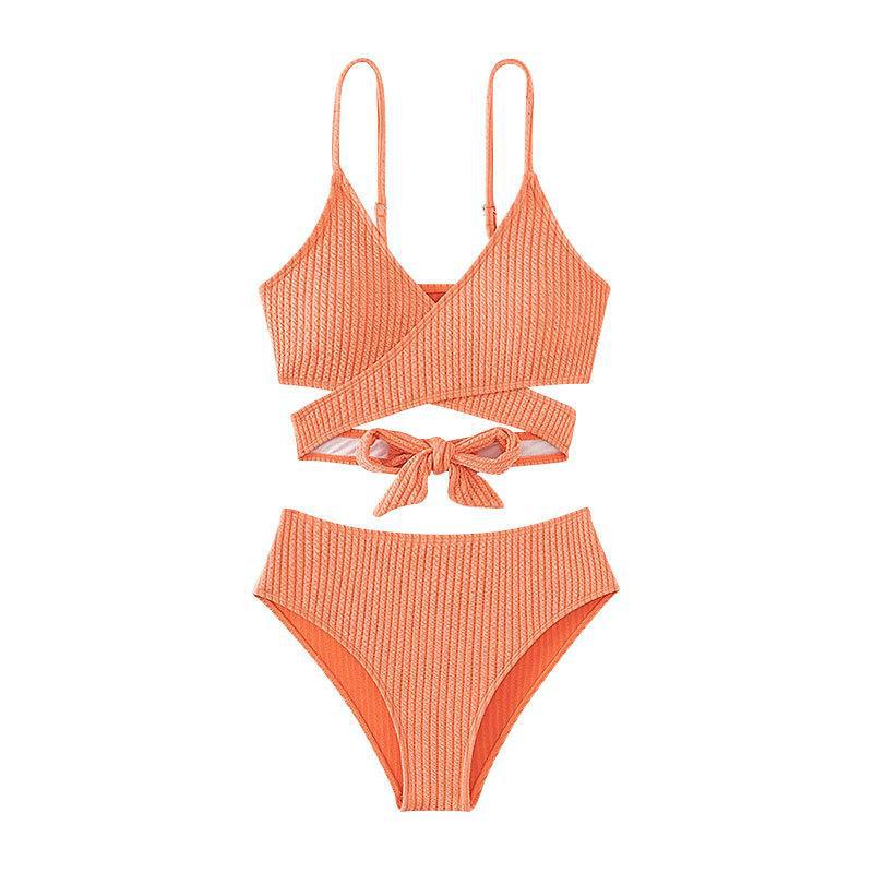 Dame Højskåret Rib-Bikini med elegant Kryds-Design Skovae