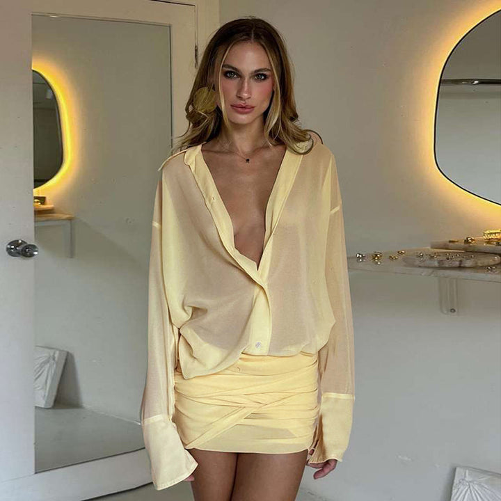 Dame Elegant skjorte med oversize snit og raffinerede indpakningsdetaljer Skovae